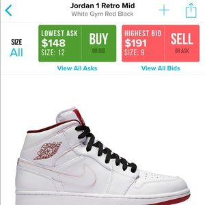 Jordan 1 Mid White Gym Red Black